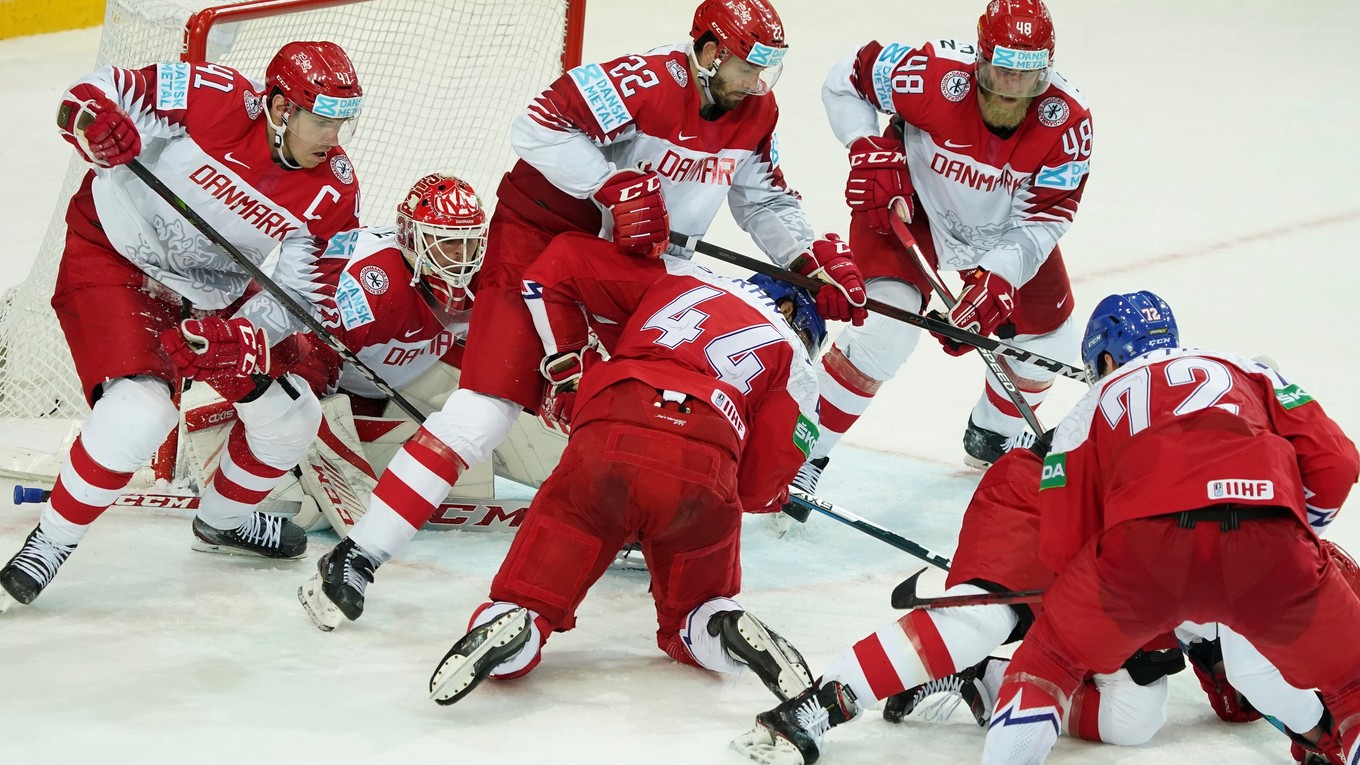 Momentka zo zápasu Česko - Dánsko na MS v hokeji 2021.