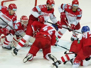 Momentka zo zápasu Česko - Dánsko na MS v hokeji 2021.