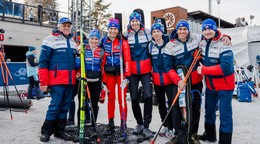 Slovenskí biatlonisti počas miešanej štafety v estónskom Otepää. 