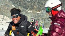 Tréner Mauro Pini (vľavo) a Petra Vlhová počas prírpavy v Argentíne. 
