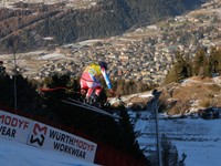 Cyprien Sarrazin počas tréningu zjazdu v talianskom stredisku Bormio 2024.