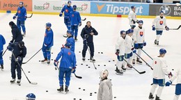 Uprostred tréner Vladimír Országh na spoločnom tréningu počas zrazu slovenskej hokejovej reprezentácie