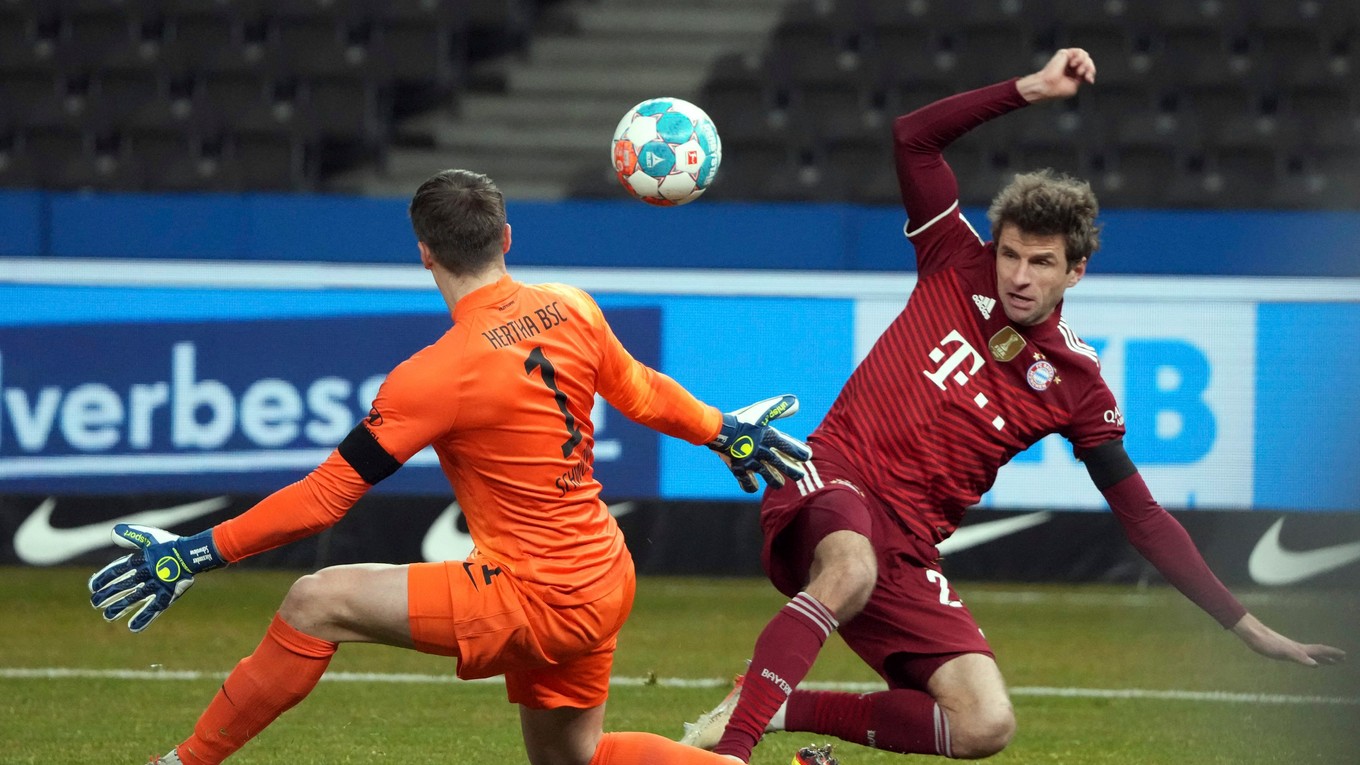 Thomas Müller v zápase Hertha Berlín - Bayern Mníchov.