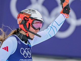 Petra Vlhová po svojej jazde v tímovej súťaži na ZOH 2026.