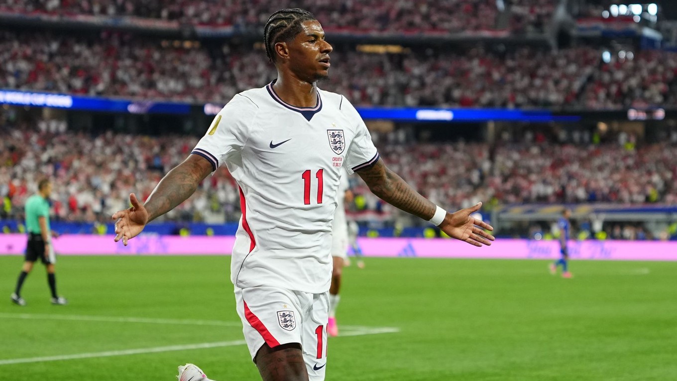 Anglický hráč Marcus Rashford oslavuje gól počas zápasu L-skupiny Anglicko – Chorvátsko na MS 2026 vo futbale