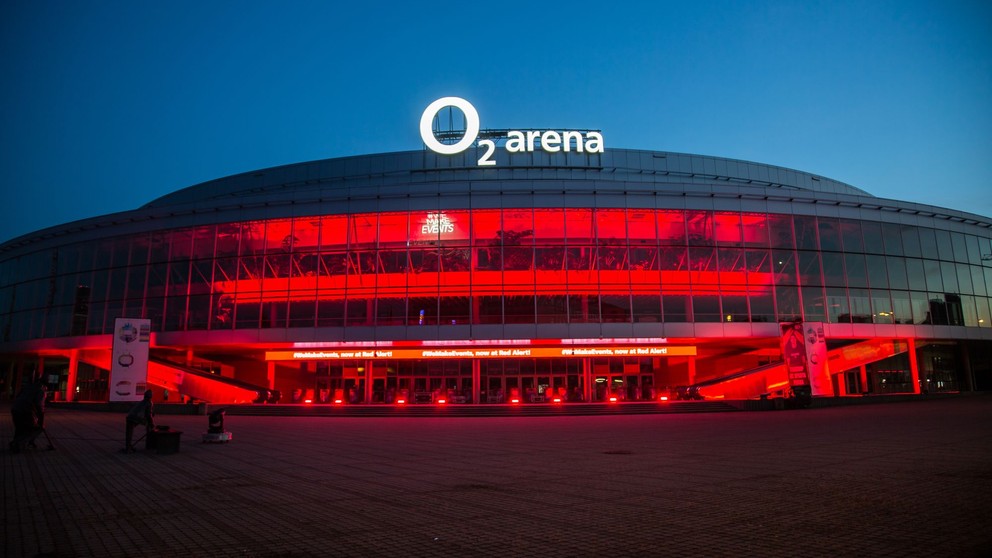 Hokejový štadión O2 Arena v Prahe.