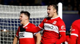 Slovenský futbalista David Strelec sa teší z gólu v drese Middlesbrough FC.