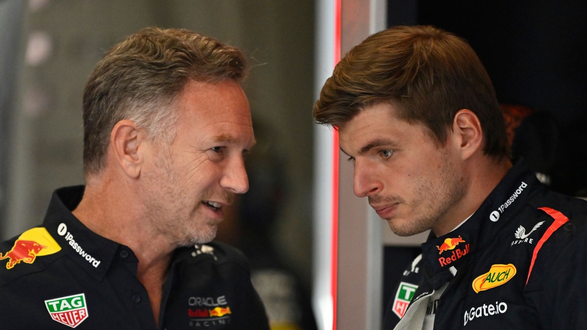Šéf tímu Red Bull Christian Horner a Max Verstappen .