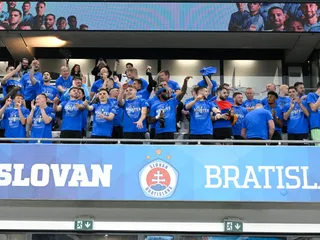 Radosť hráčov Slovana zo zisku majstrovského titulu.