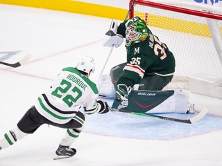 Slovenský brankár Samuel Hlavaj (35) z Minnesoty Wild počas prípravného zápasu.