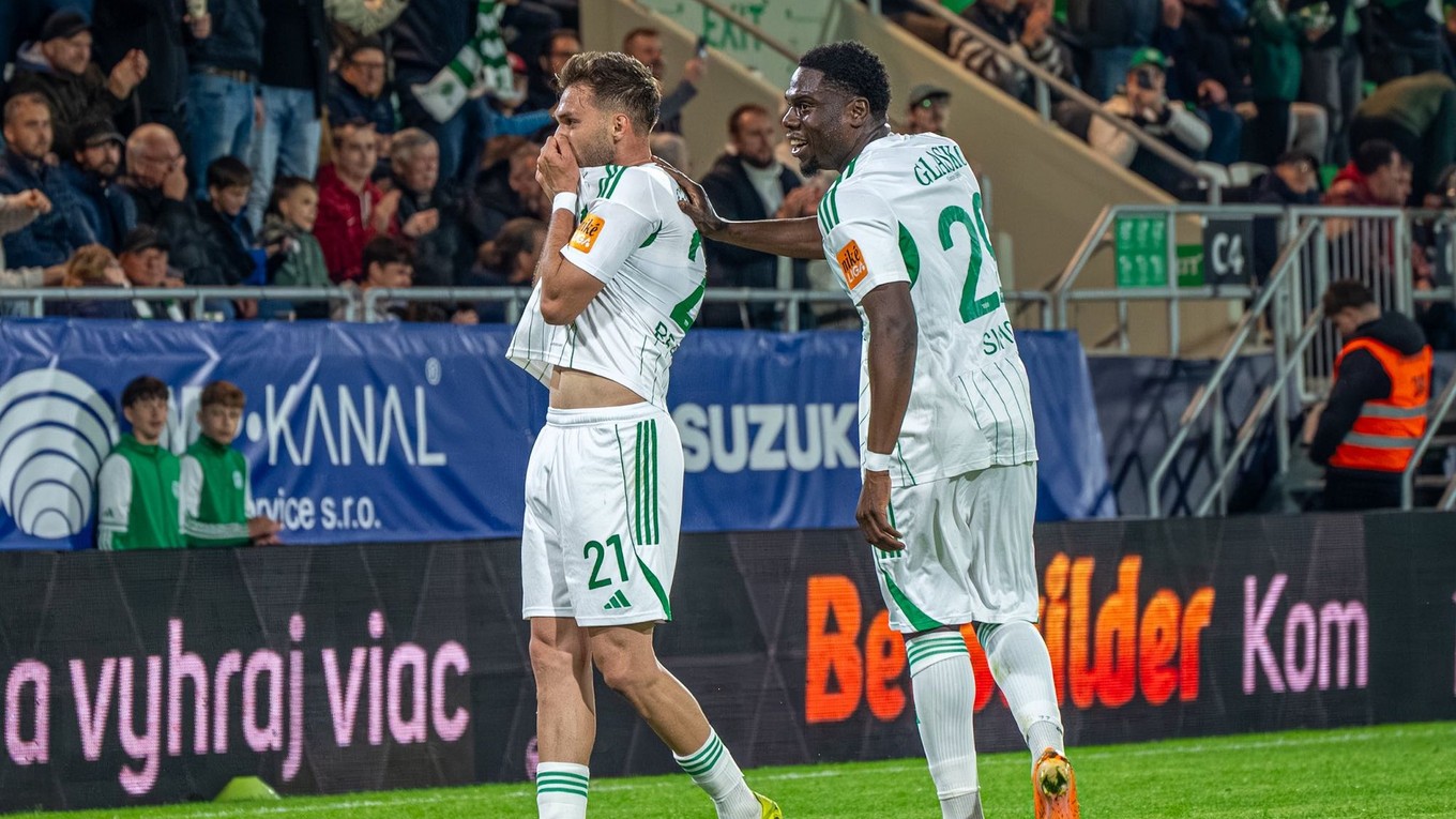 Futbalista Tatrana Prešov Ján Bernát sa teší z gólu v zápase proti MFK Skalica.