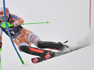 Petra Vlhová na trati v 1. kole slalomu V Kranjskej Gore.