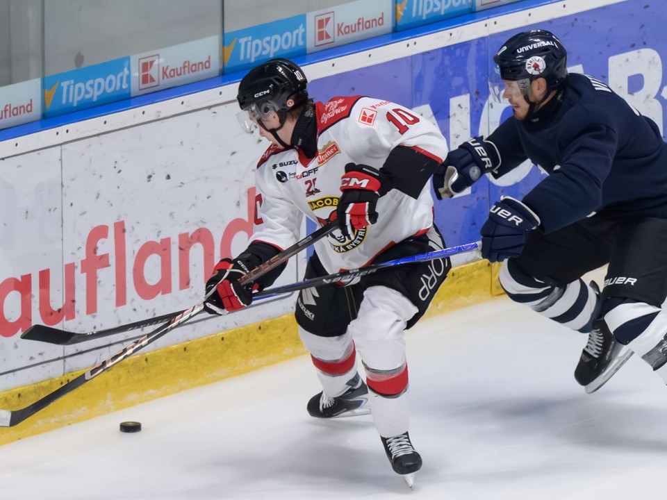 Oleksiy Myklukha (Banská Bystrica) a Martin Vitaloš (Nitra) v zápase 31. kola hokejovej Tipsport ligy.
