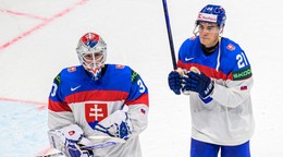 Adam Gajan a Sebastián Čederle po víťazstve v zápase Slovensko - Taliansko.
