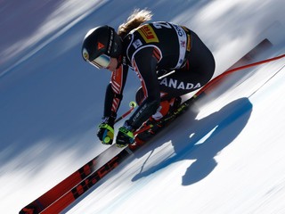 Kanadská lyžiarka Valérie Grenierová počas super-G v Cortine d'Ampezzo 2024.