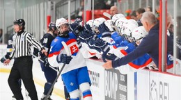 Momentka zo zápasu Slovensko - Fínsko na MS v hokeji žien do 18 rokov 2026.