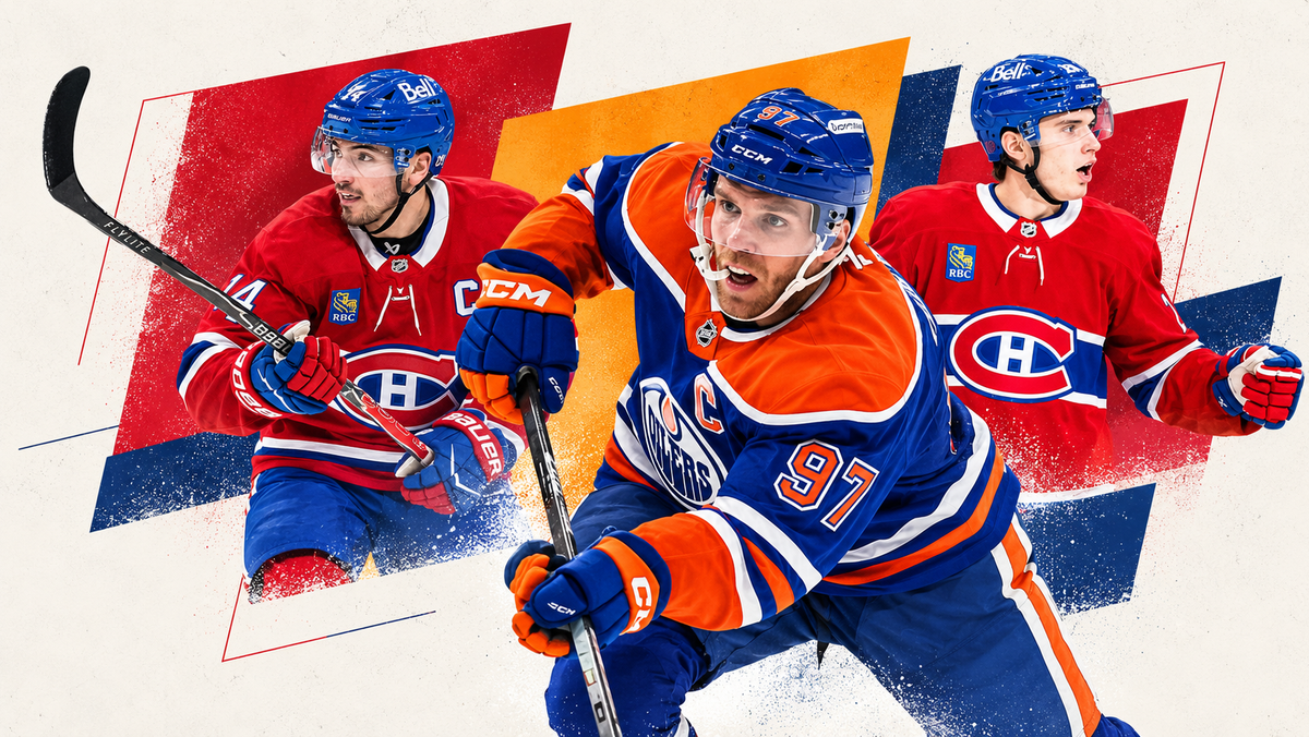 Nick Suzuki, Connor McDavid a Juraj Slafkovský. 