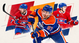 Nick Suzuki, Connor McDavid a Juraj Slafkovský.