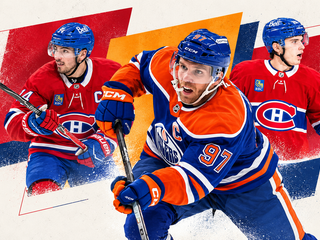 Nick Suzuki, Connor McDavid a Juraj Slafkovský.