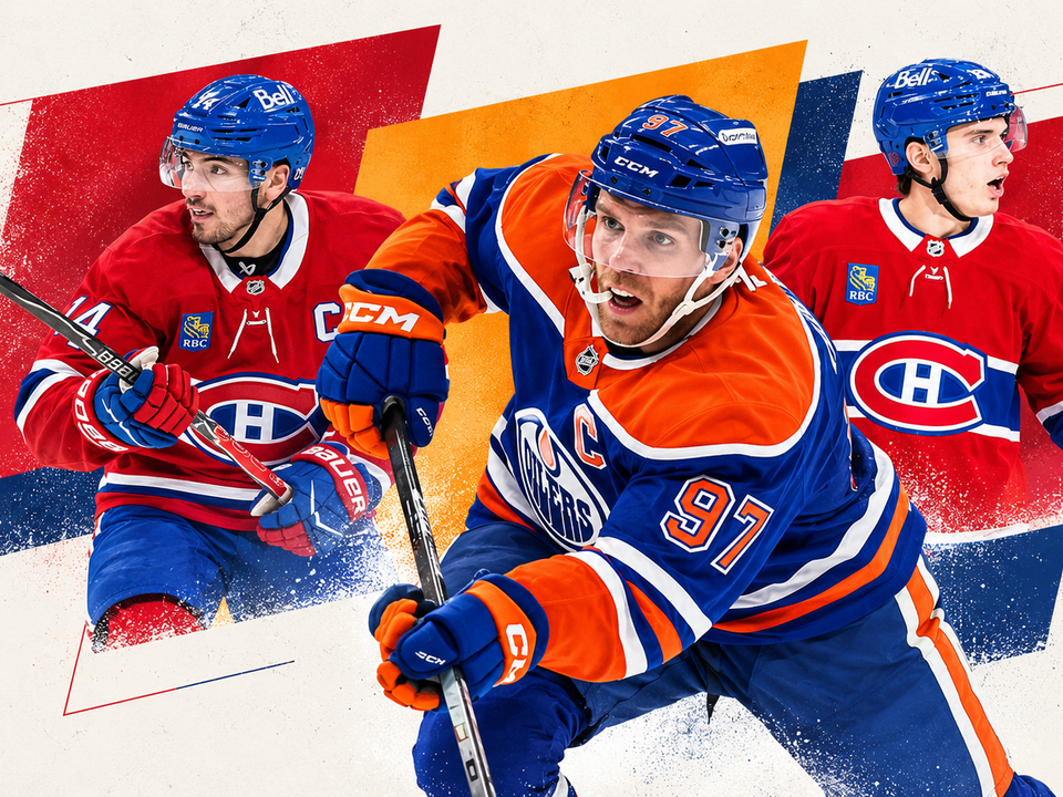 Nick Suzuki, Connor McDavid a Juraj Slafkovský. 