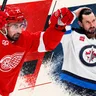 Dylan Larkin a Connor Hellebuyck.