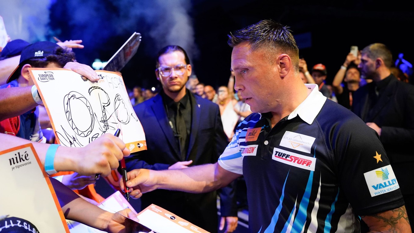 Walesan Gerwyn Price počas Niké Slovak Darts Open 2026.
