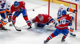 Juraj Slafkovský a Montreal Canadiens v zápase proti New York Islanders.