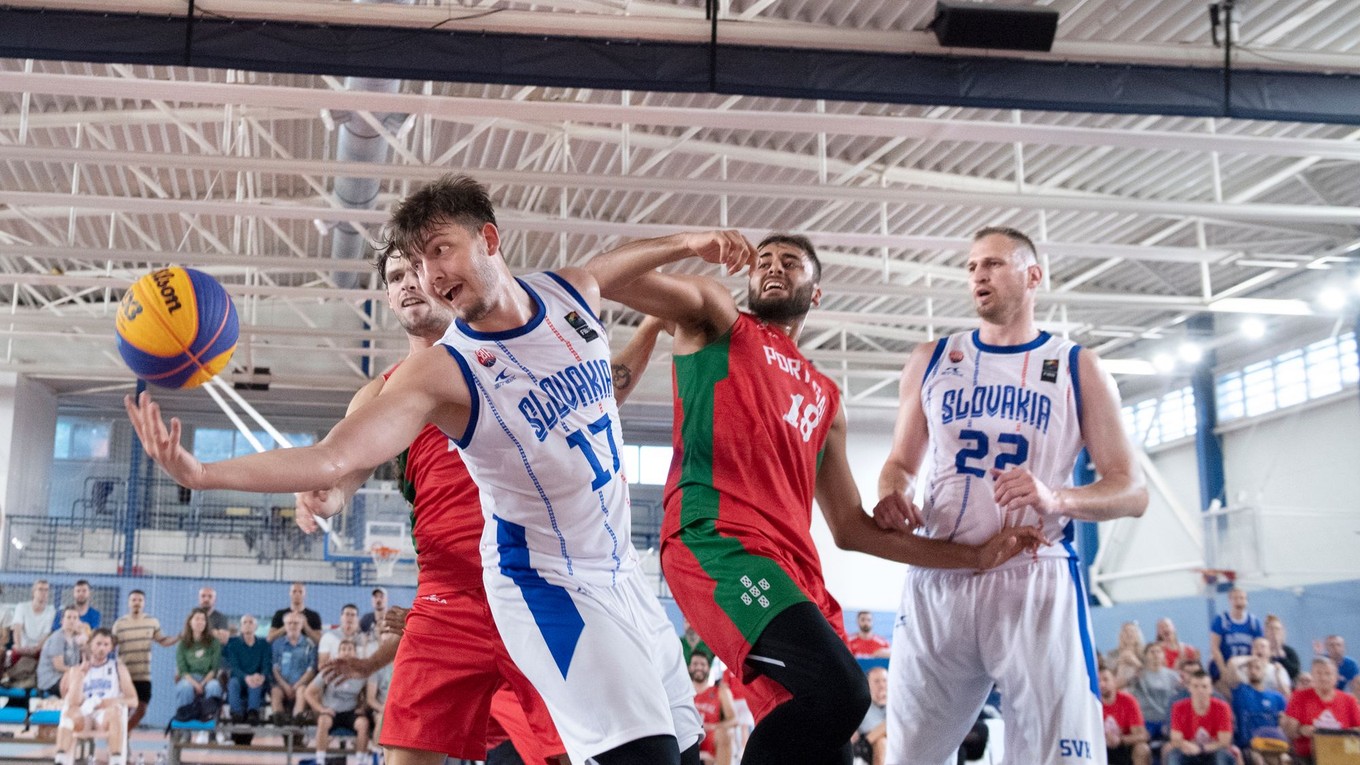 Fotka zo zápasu Slovensko -Portugalsko v 3x3 basketbale.