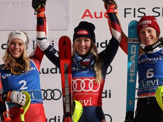 Mikaela Shiffrinová vyhrala slalom v Levi 2024. Druhá bola Katharina Liensbergerová a tretia Lena Dürrová.