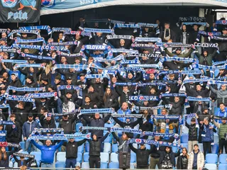 Fanúšikovia Slovana počas duelu ŠK Slovan Bratislava - FC Spartak Trnava v 1. zápase semifinále Slovnaft Cupu.