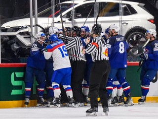 Bitka v zápase Slovensko - Francúzsko na MS v hokeji 2025.