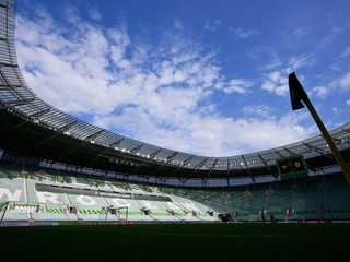 Futbalový štadión pred finále Konferenčnej ligy.
