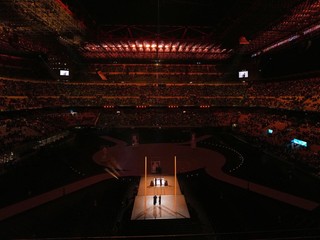 Štadión San Siro počas otváracieho ceremoniálu. 