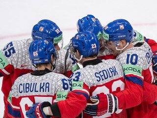Česko oslavuje gól v zápase Slovensko - Česko na MS v hokeji 2026. 