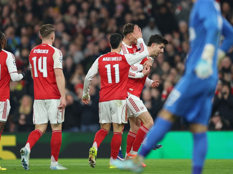 Kai Havertz oslavuje gól do siete Kajrat Almaty.