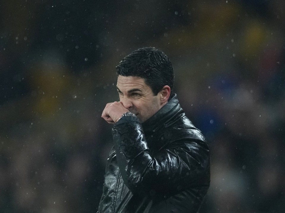 Tréner Arsenalu Mikel Arteta reaguje po predohrávke 31. kola anglickej  Premier League Wolverhampton Wanderers - FC Arsenal.