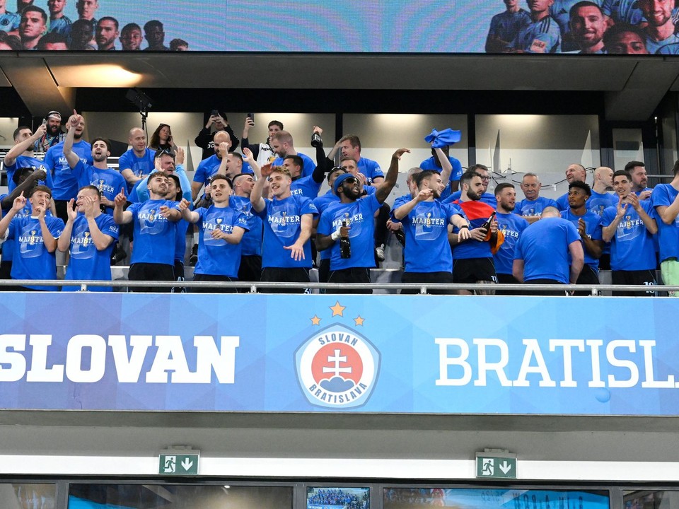Radosť hráčov Slovana zo zisku majstrovského titulu