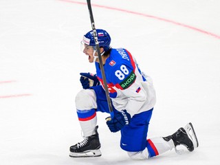 Na snímke Martin Chromiak (Slovensko) sa teší z druhého gólu Slovenska v zápase základnej B-skupiny Slovensko - Česko.