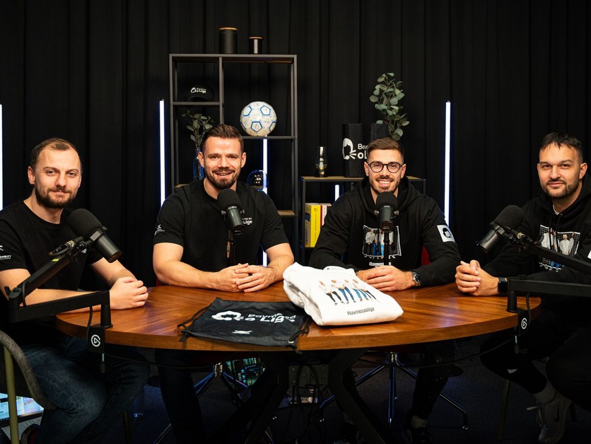 Tvorcovia podcastu Bavme sa o lige Michal Maťašovský, Marek Arpáš, Maroš Červenka a Andrej Zvolenský.