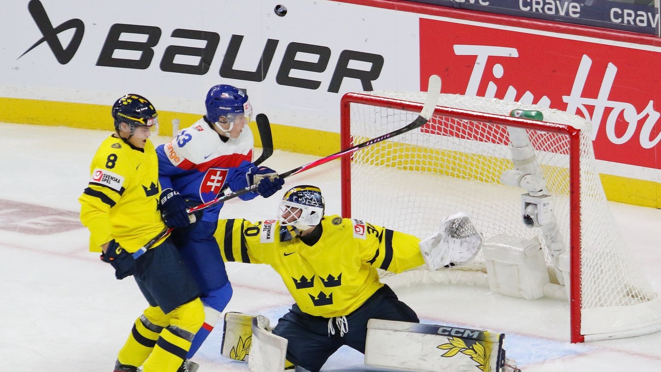 Fotka zo zápasu Slovensko - Švédsko na MS v hokeji hráčov do 20 rokov 2026.