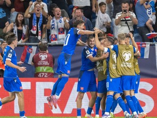 Gólová radosť slovenských futbalistov po góle na 2:0 v úvodnom kvalifikačnom zápase na MS 2026 A-skupiny Slovensko - Nemecko.