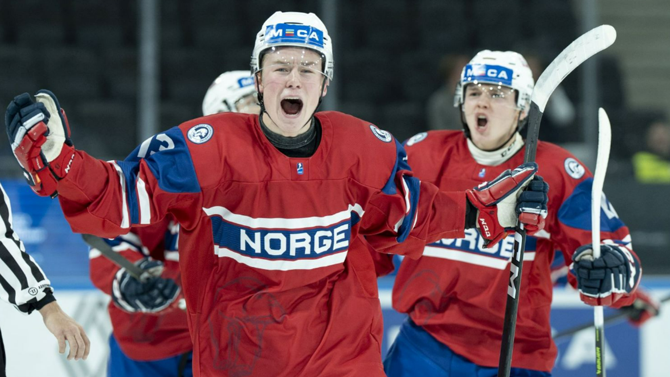 Hokejisti Nórska na turnaji 1-A divízie MS v hokeji do 20 rokov 2023.