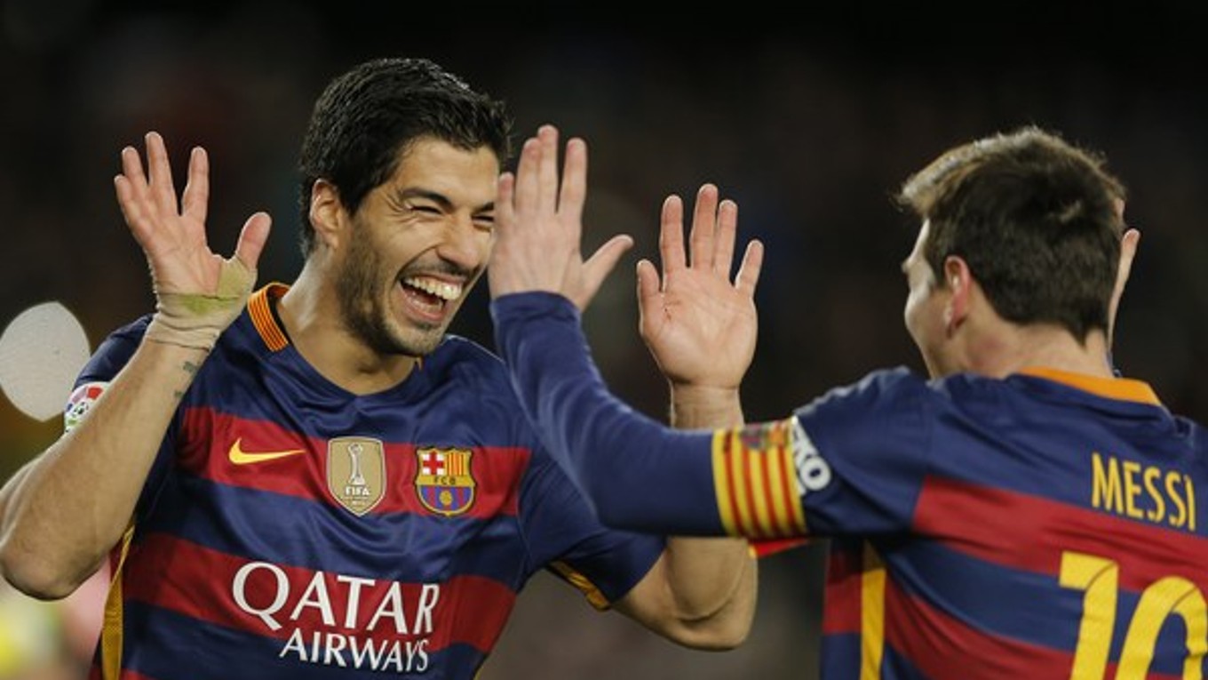 Luis Suárez a Lionel Messi v drese FC Barcelona.