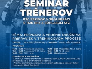 V Pezinku sa uskutoční odborný seminár pre trénerov prípraviek