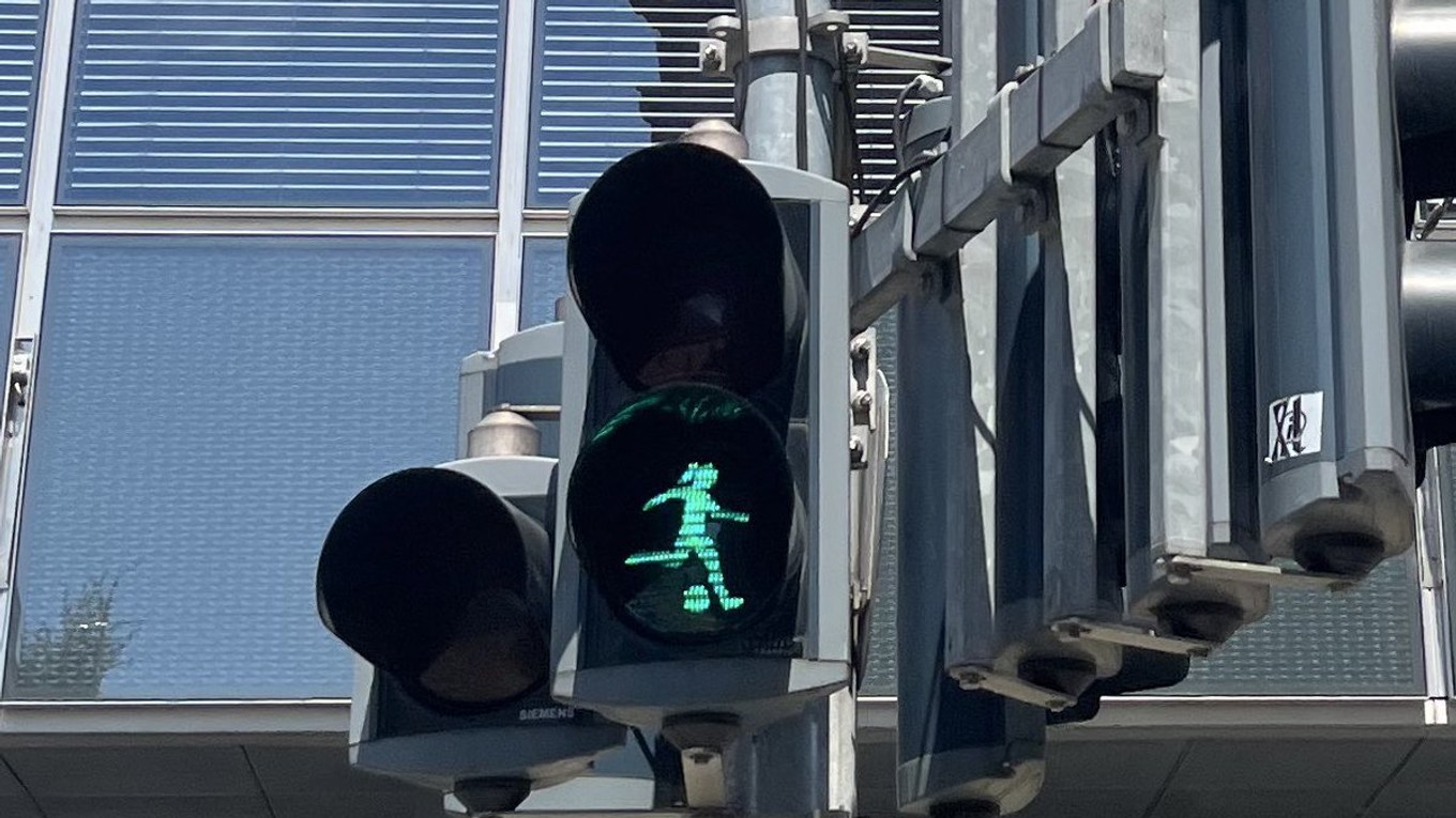 Upravený semafor v Bazileji. 