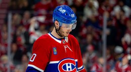 Juraj Slafkovský počas šiesteho zápasu 1. kola play-off NHL Montreal Canadiens - Tampa Bay.