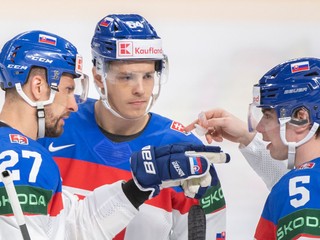 Marek Hrivík, Patrik Koch a Šimon Nemec na MS v hokeji 2023.