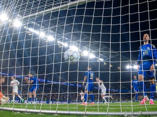 Na snímke reakcie hráčov Slovana sprava Kenan Bajrič, Svetozar Markovič, Peter Pokorný a brankár Dominik Takáč.