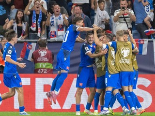 Gólová radosť slovenských futbalistov po góle na 2:0 v úvodnom kvalifikačnom zápase na MS 2026 A-skupiny Slovensko - Nemecko.
