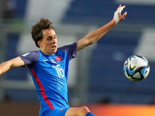 Leo Sauer v zápase Slovensko - Ekvádor na MS vo futbale do 20 rokov 2023.